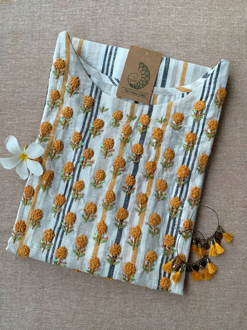 IMG_5833-scaled-1.jpg "Sunflower" Embroidered Cotton Kurta - XXL - Image 1