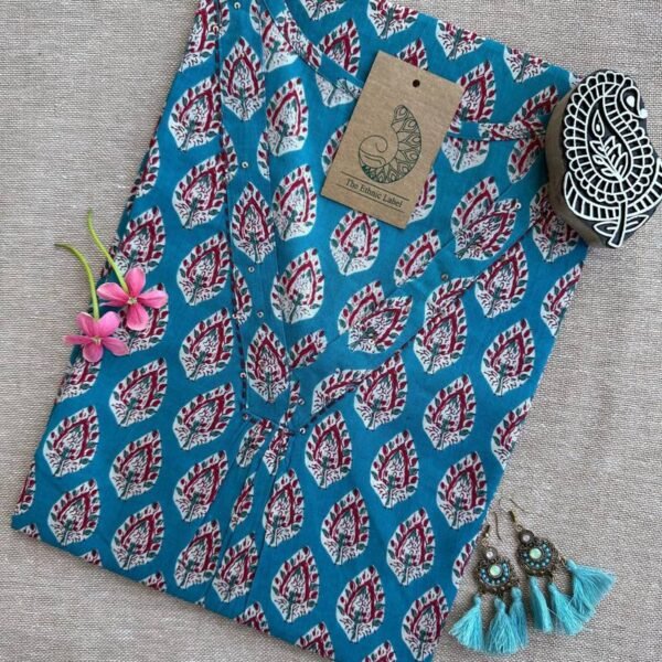Syona Blue Boota Hand Block Printed Cotton kurta