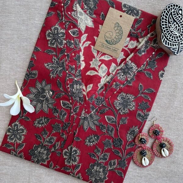 Karaj Bagru Red Cotton kurta