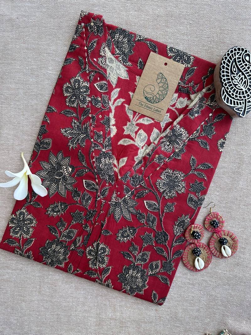IMG_6871-scaled-1.jpg Karaj Bagru Red Cotton kurta - Image 1