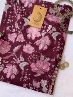 Deep Purple Jaal Sanganeri Angrakha Cotton Kurta - Image 3