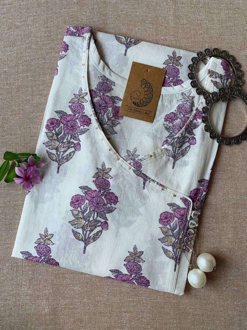 IMG_7292_c7e9f5b2-8a4b-4ca1-9344-20d05b659da9-scaled-1.jpg "Verbena" White Purple Angrakha Cotton Kurta - Image 1
