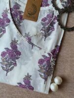 "Verbena" White Purple Angrakha Cotton Kurta - Image 3