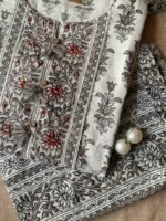 "Nigra" White Black Kurta Pant Set - 3 pc - Image 3