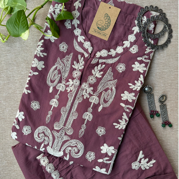 "Farzana" Mauve Hand Embroidered Kurta Set(2pc)