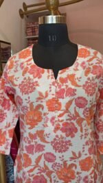 "Paradise" White Orange Cotton Kurta - Image 4